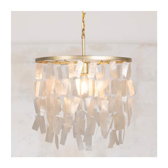Hello Honey® Marina Small Round Gold Metal & Natural Capiz Chandelier Style Pendant Ceiling Light